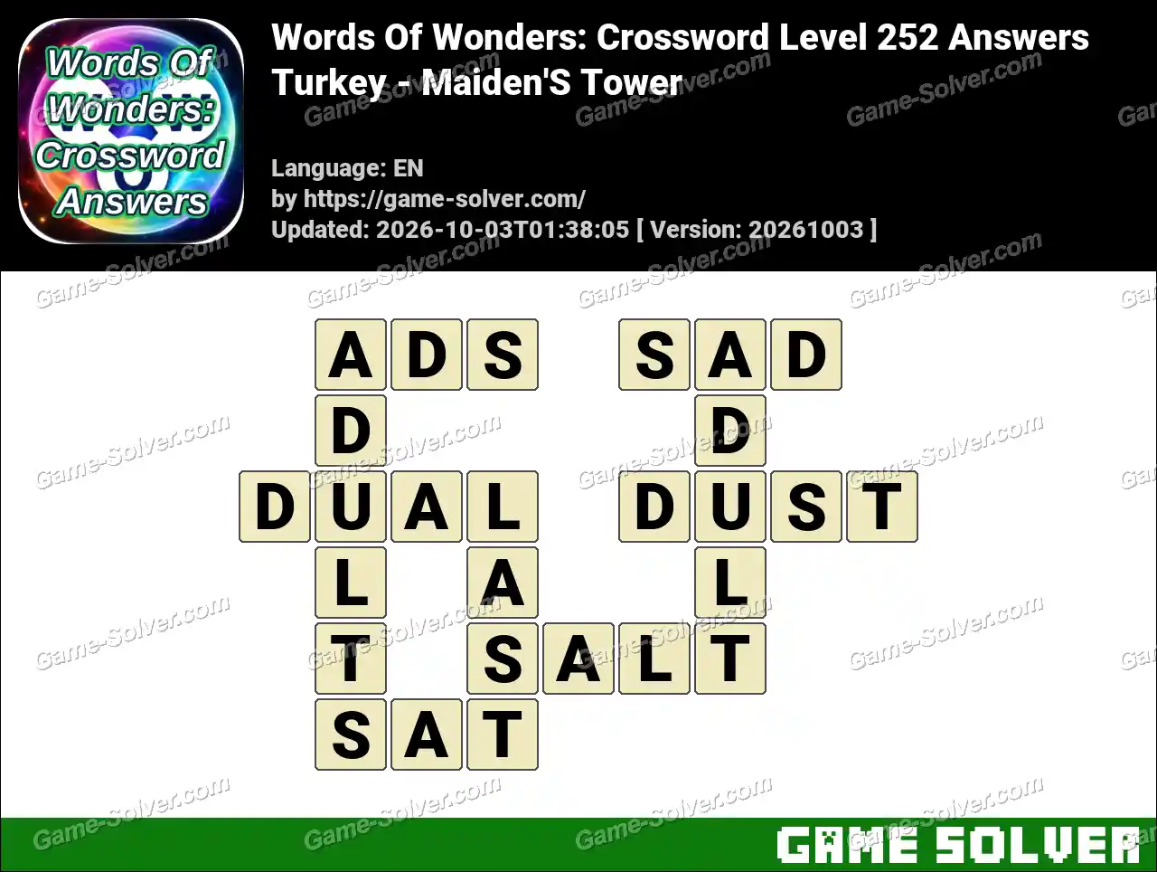 Words Of Wonders: Crossword Level 252 Answers – Turkey – Maiden’S Tower